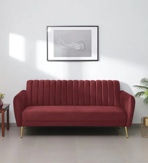  Fidel Velvet 3 Seater Sofa In Wine Red Colour 