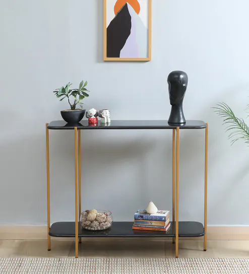  Oppen Metal Console Table With Epoxy Finish Top 