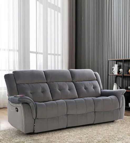  Norton Velvet 3 Seater Motorised Recliner In Grey Colour With Charging Port 
