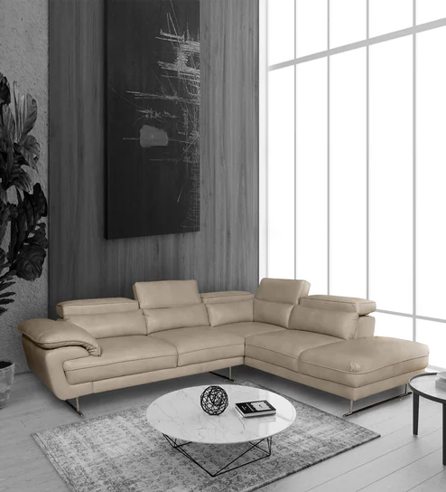  Haiden Leatherette LHS Sectional Sofa (2+ Lounger) in Cream Colour 